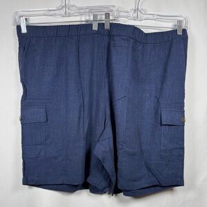 Susan Graver Pure Blue Linen Blend Cargo Shorts 3XP